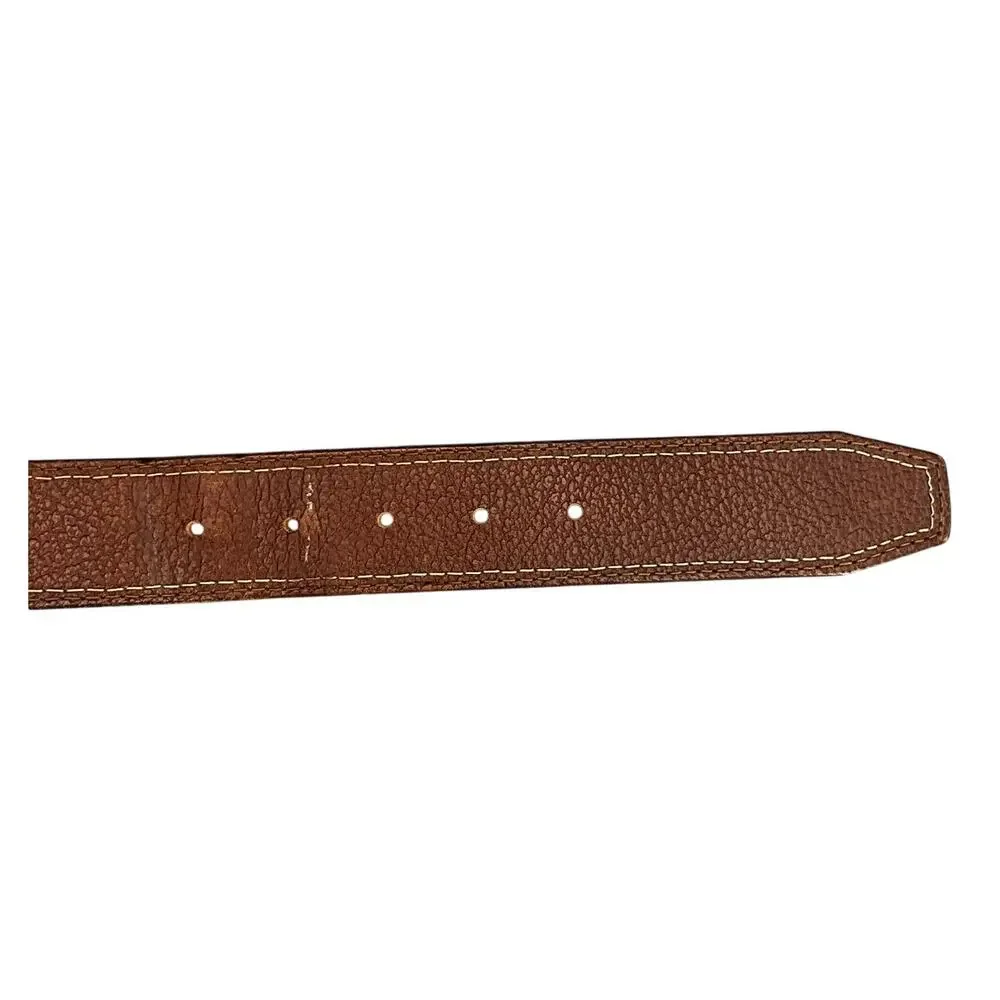 Western Brown Leather White Stitch Silver Square Buckle Belt Men 36”